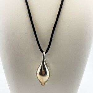 Michael Dawkins Necklace Teardrop Sterling Silver Modern Organic Pod Drop Silk